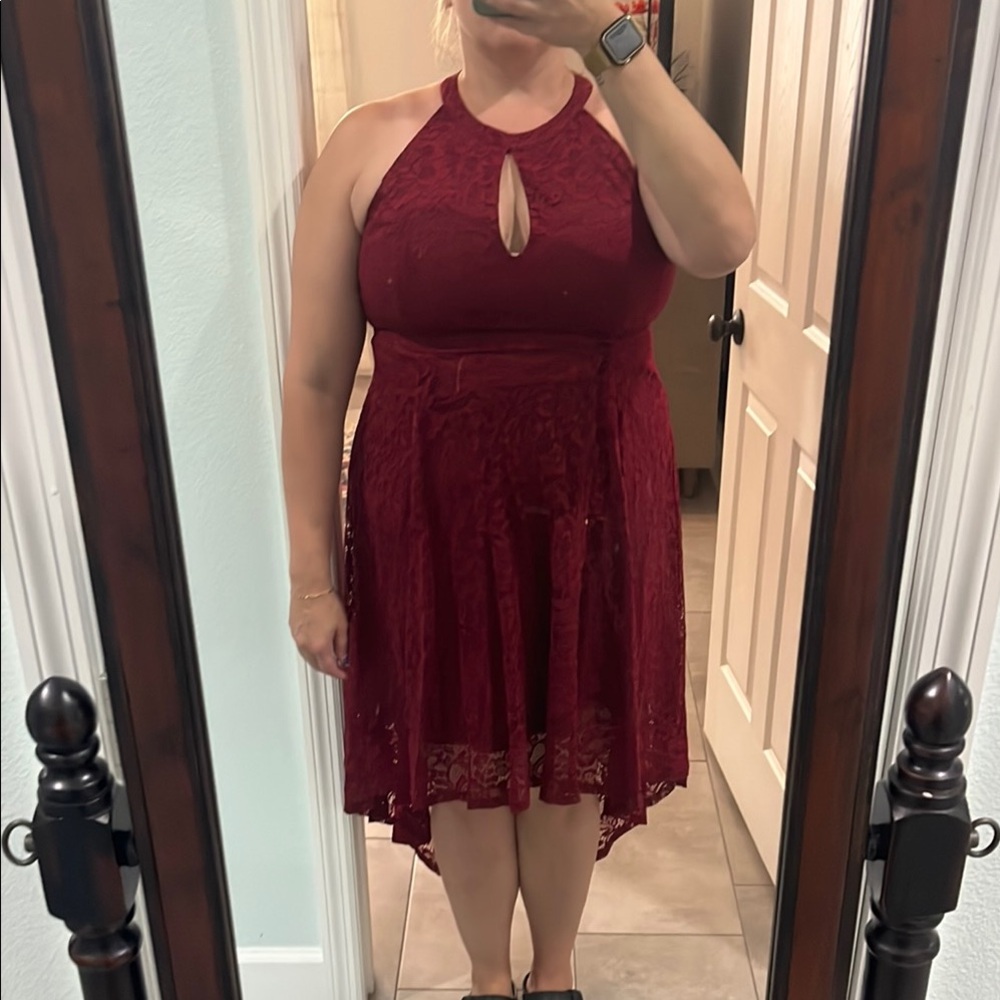 Elegant Burgundy Lace Halter Dress
